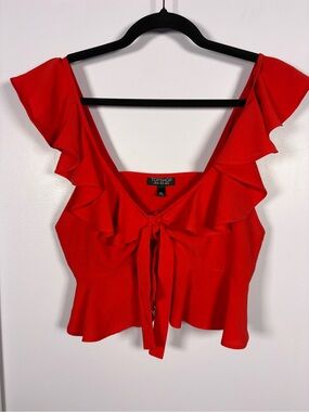 Topshop Bright Red Ruffle Tie-Front Y2K Chic Boho Crop Top 8